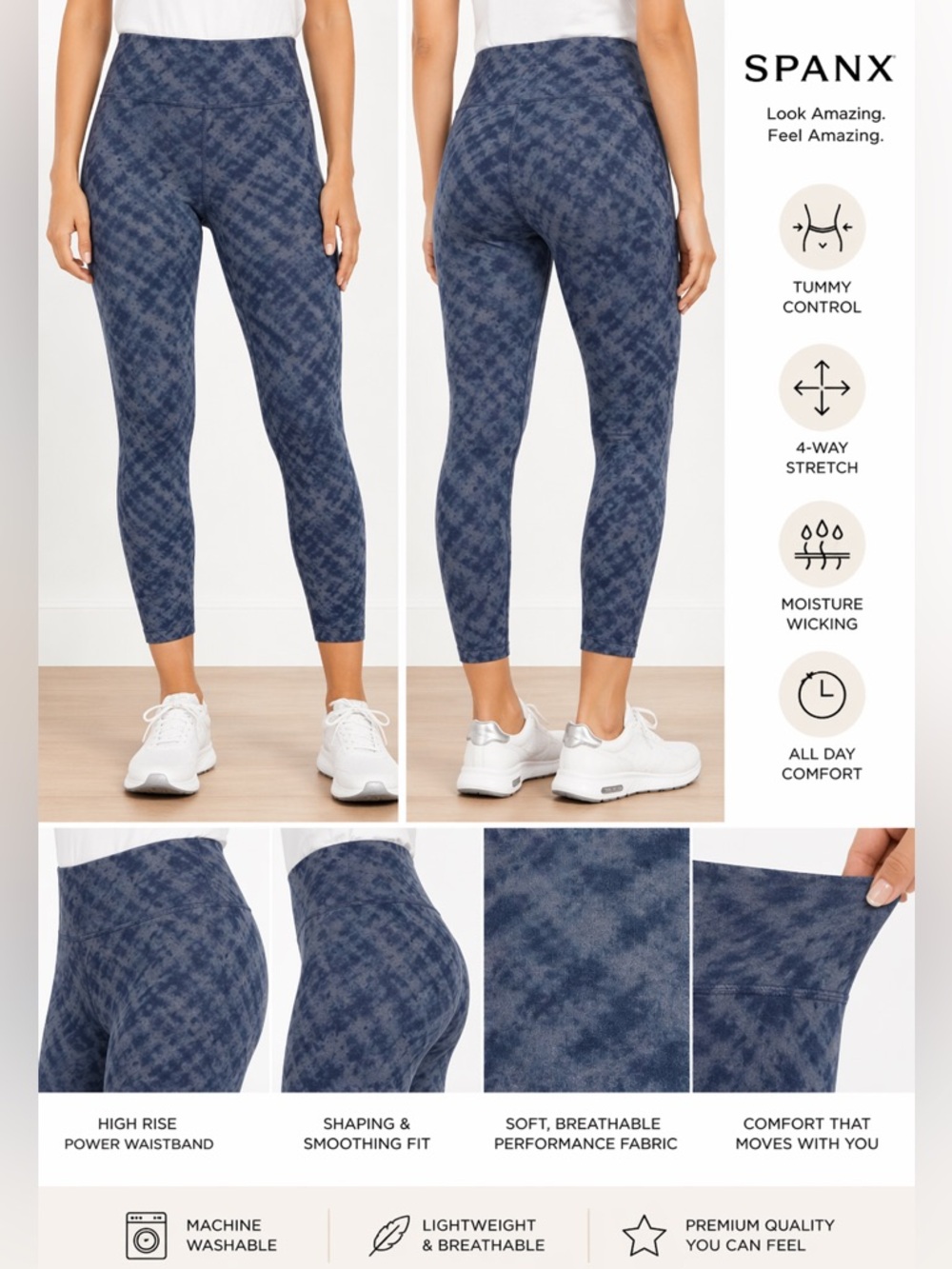 NWOT Spanx Women Cropped Look At Me Now Seamless Leggings Indigo Watercolor S
